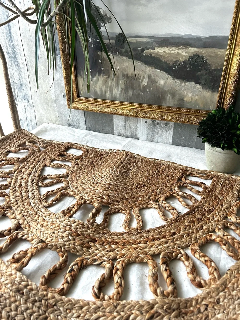 🌴Handwoven Boho Half Moon 100% Jute Rug/Doormat | Wall Hanging| 18x30